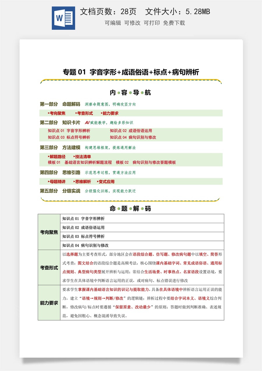 初中-语文-中考语文-二轮复习知识点-清单01 字音字形 成语俗语 标点 病句辨析（知识·方法·能力清单）（解析版）.docx